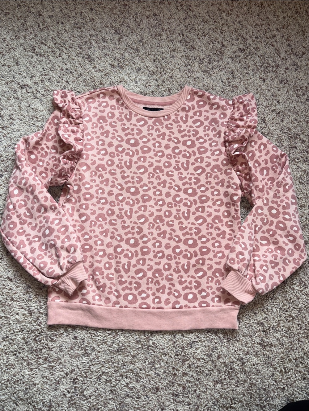 Cynthia Rowley Pink Leopard Ruffle Sweatshirt